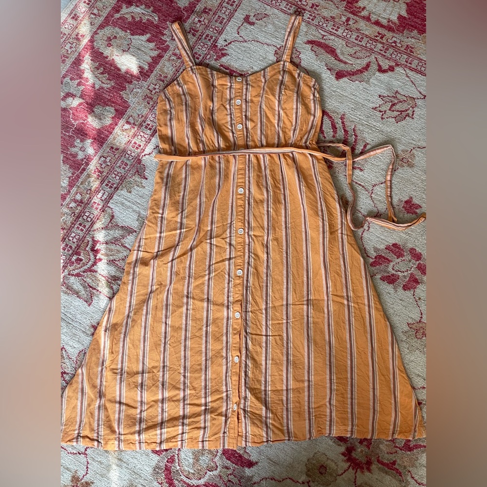 Pact Orange Striped Cotton-Linen Dress